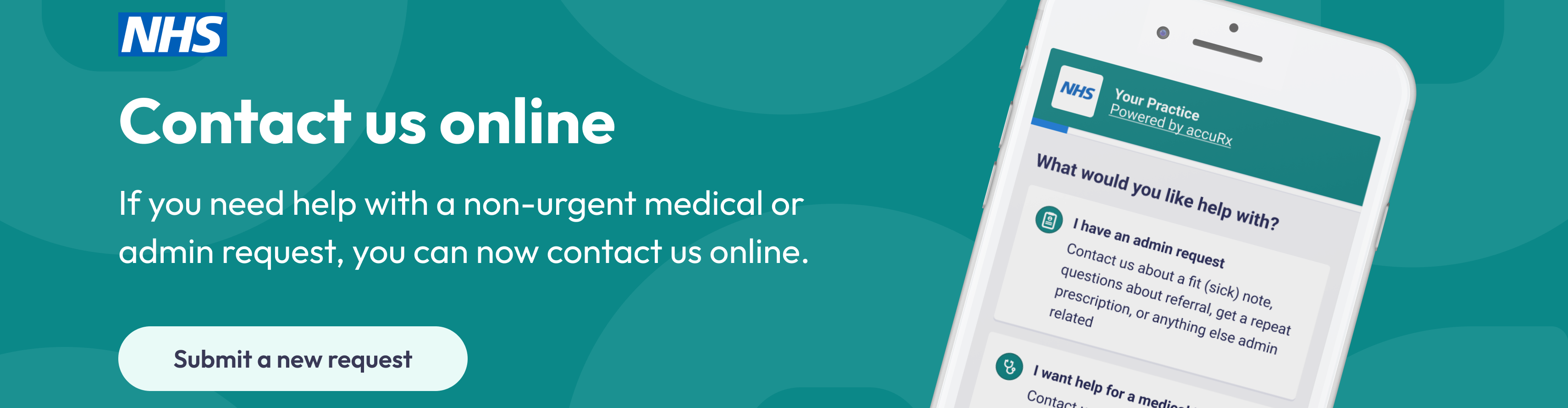 contact your pg practice online for any non urgent medical or admin requests. Banner linked to online form